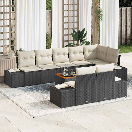 Garten-Sofa-Set 9 pcs Schwarz und Weiß