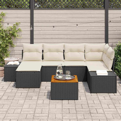 Garten-Sofa-Set 7 pcs Schwarz und Weiß