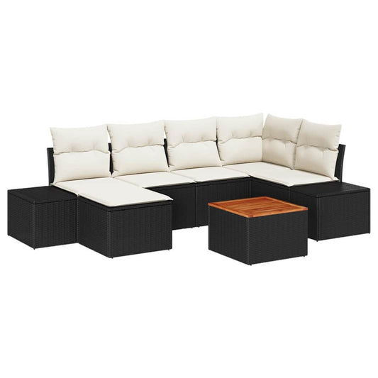 Garten-Sofa-Set 7 pcs Schwarz und Weiß