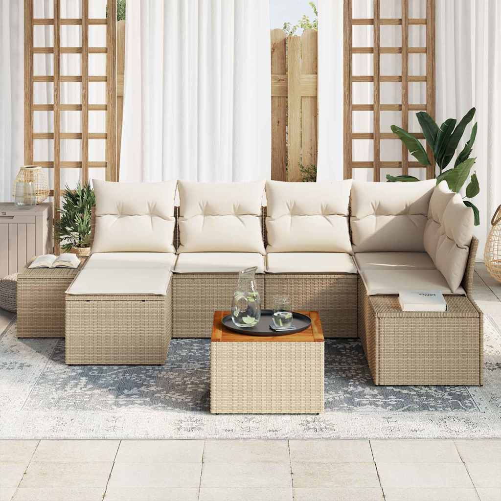 Garten-Sofa-Set 7 pcs Beige und Weiß