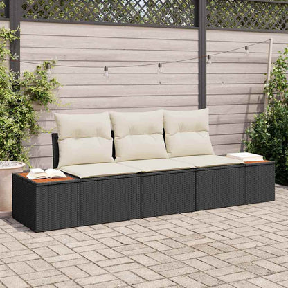 Garten-Sofa-Set mit Kissen 3 pcs Schwarz und Creme Poly Rattan