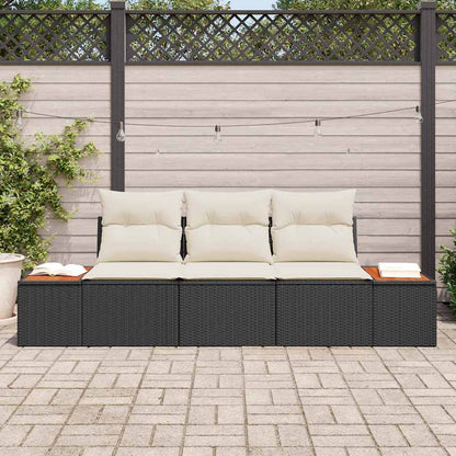 Garten-Sofa-Set mit Kissen 3 pcs Schwarz und Creme Poly Rattan