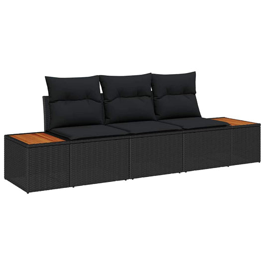 Garten-Sofa-Set mit Kissen 3 pcs Schwarz Poly Rattan