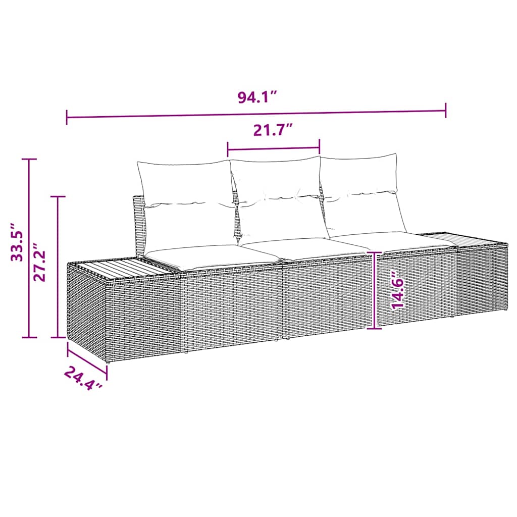 Garten-Sofa-Set mit Kissen 3 pcs Schwarz Poly Rattan