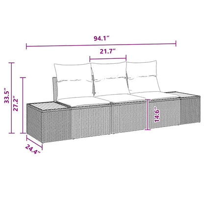Garten-Sofa-Set mit Kissen 3 pcs Schwarz Poly Rattan