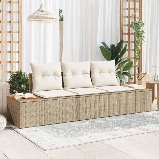 Garten-Sofa-Set mit Kissen 3 pcs Beige und Creme Poly Rattan