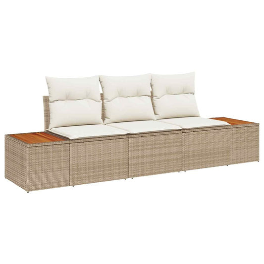 Garten-Sofa-Set mit Kissen 3 pcs Beige und Creme Poly Rattan