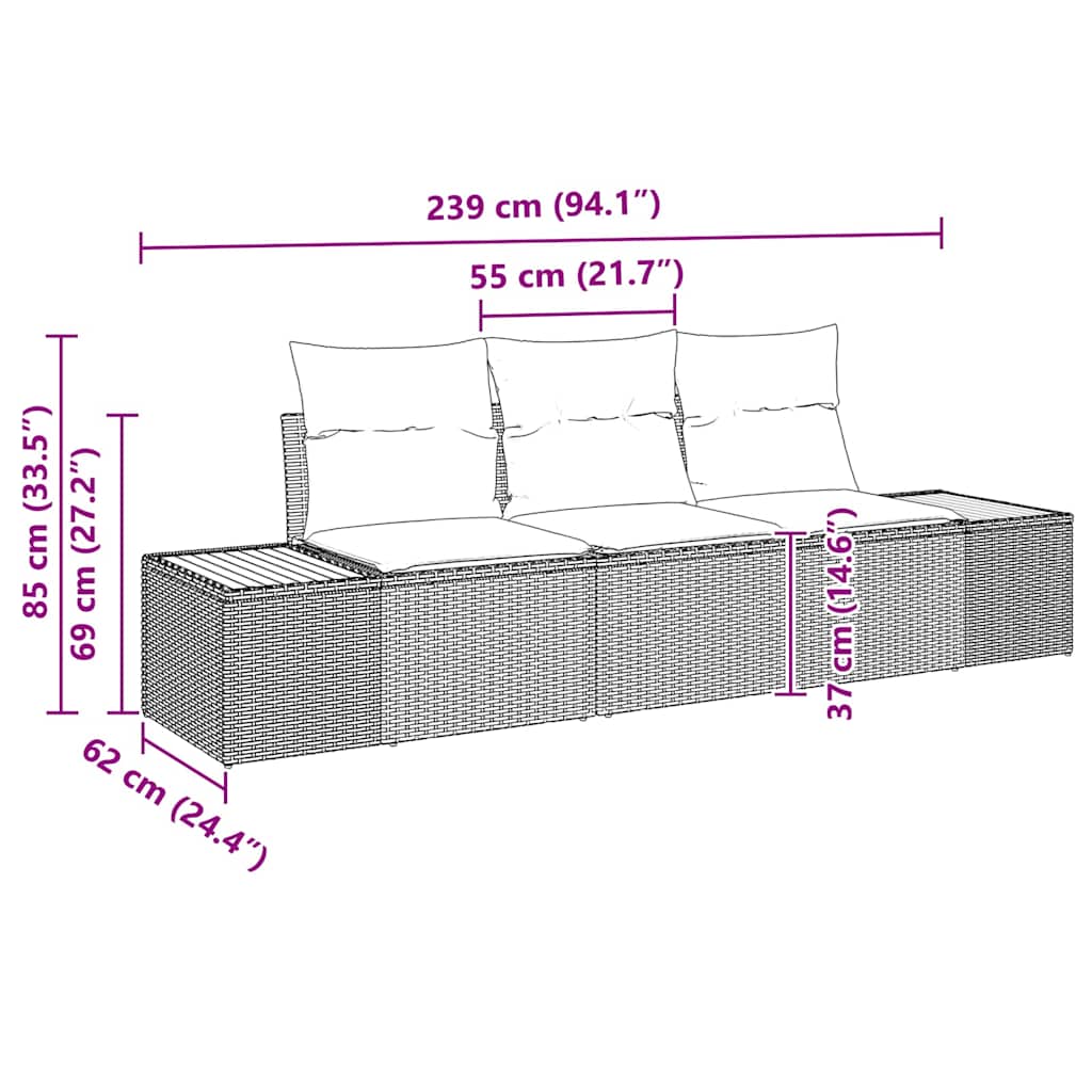 Garten-Sofa-Set 3 pcs Beige und Creme 239 x 62 x 85 cm