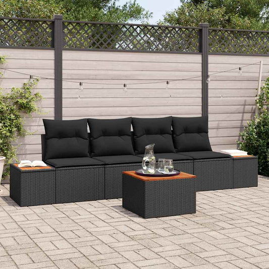 Garten-Sofa-Set mit Kissen 5 pcs Schwarz Poly Rattan