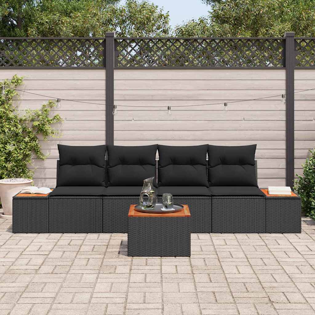 Garten-Sofa-Set mit Kissen 5 pcs Schwarz Poly Rattan
