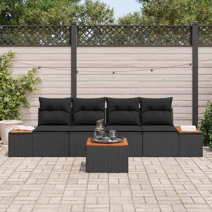 Garten-Sofa-Set mit Kissen 5 pcs Schwarz Poly Rattan