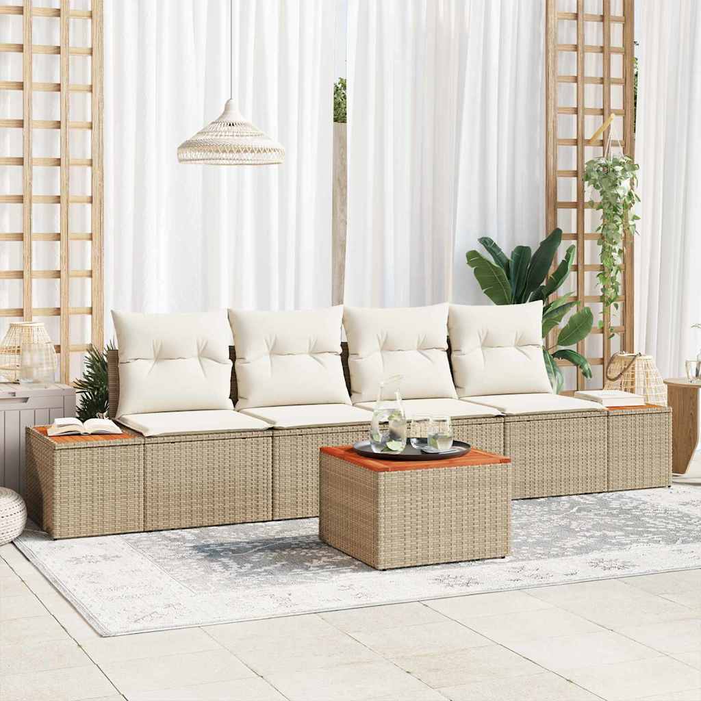 Garten-Sofa-Set mit Kissen mit Speicher 5 pcs Beige Poly Rattan