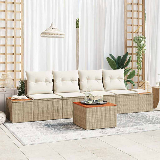 Garten-Sofa-Set mit Kissen mit Speicher 5 pcs Beige Poly Rattan
