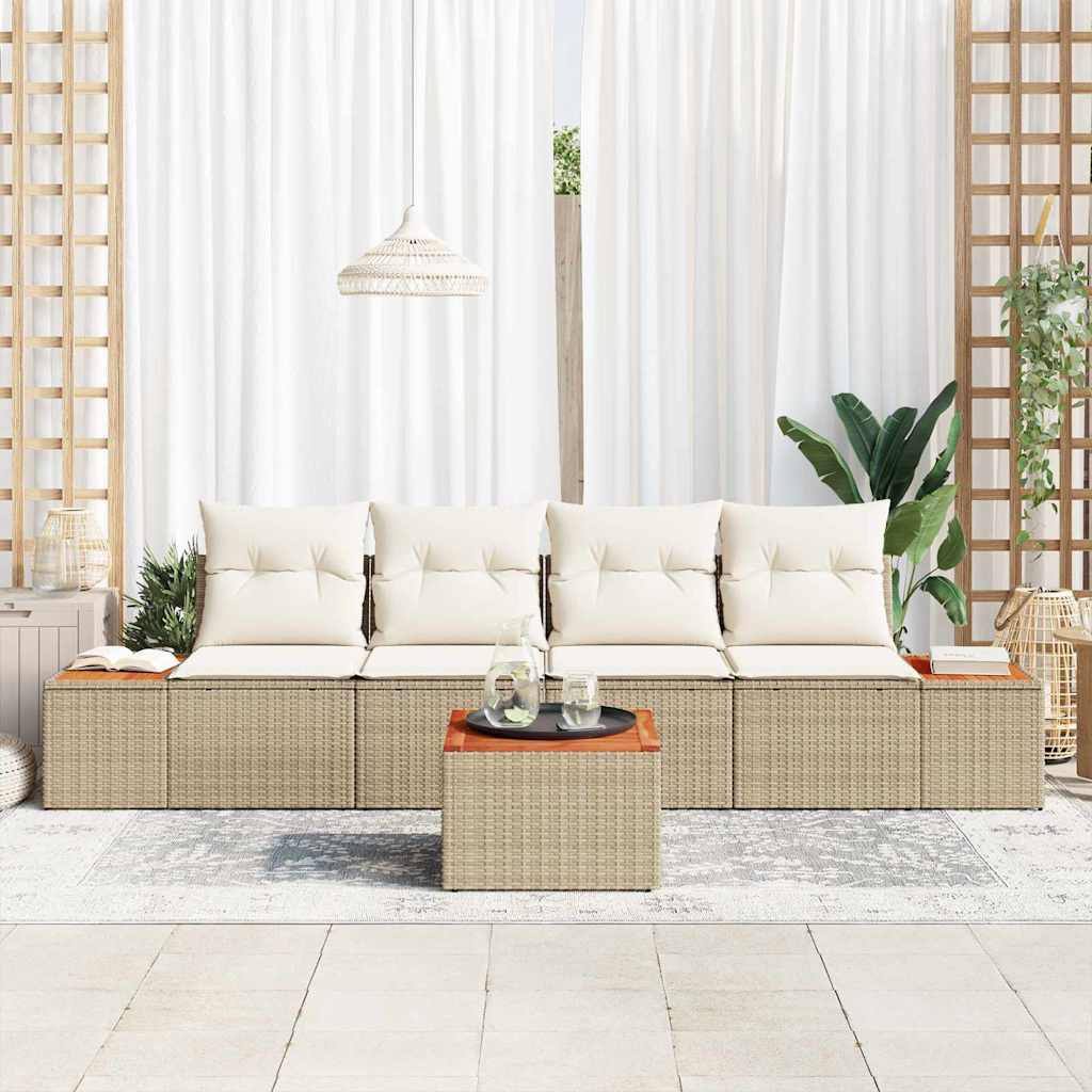 Garten-Sofa-Set mit Kissen mit Speicher 5 pcs Beige Poly Rattan