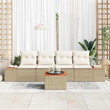 Garten-Sofa-Set mit Kissen mit Speicher 5 pcs Beige Poly Rattan