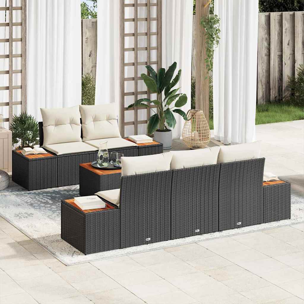 Garten-Sofa-Set mit Kissen 6 pcs Schwarz Poly Rattan