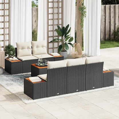 Garten-Sofa-Set mit Kissen 6 pcs Schwarz Poly Rattan