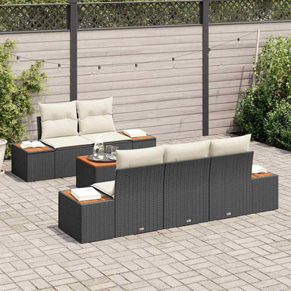 Garten-Sofa-Set mit Kissen 6 pcs Schwarz Poly Rattan