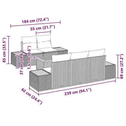 Garten-Sofa-Set mit Kissen 6 pcs Schwarz Poly Rattan