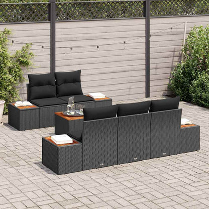 Garten-Sofa-Set mit Kissen 6 pcs Schwarz Poly Rattan