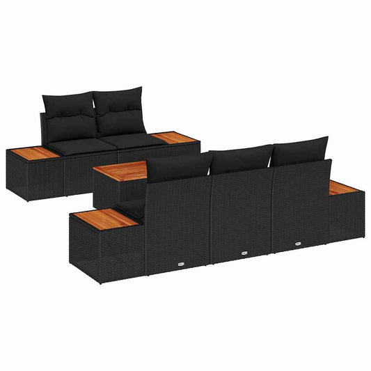 Garten-Sofa-Set mit Kissen 6 pcs Schwarz Poly Rattan