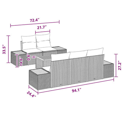 Garten-Sofa-Set mit Kissen 6 pcs Schwarz Poly Rattan