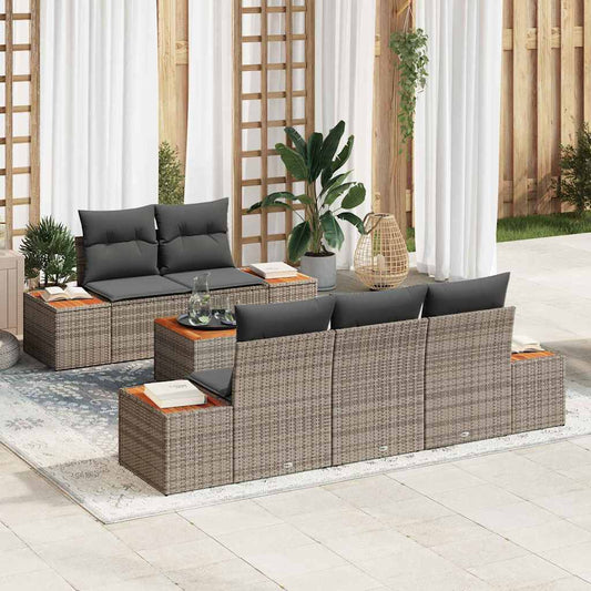 Garten-Sofa-Set mit Kissen mit Speicher 6 pcs Grau Poly Rattan