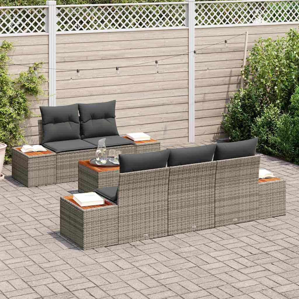 Garten-Sofa-Set mit Kissen mit Speicher 6 pcs Grau Poly Rattan