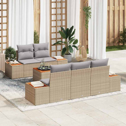 Garten-Sofa-Set mit Kissen mit Speicher 6 pcs Beige Poly Rattan