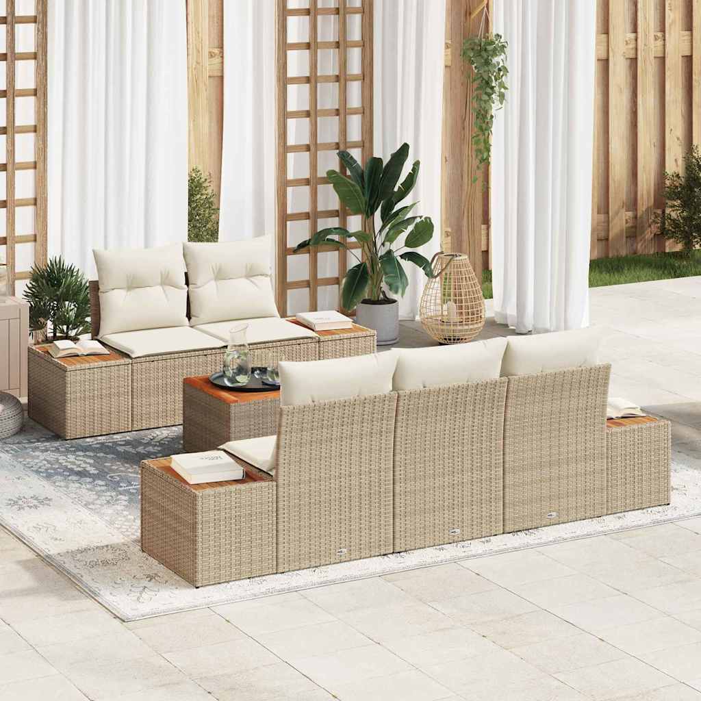 Garten-Sofa-Set mit Kissen mit Speicher 6 pcs Beige Poly Rattan