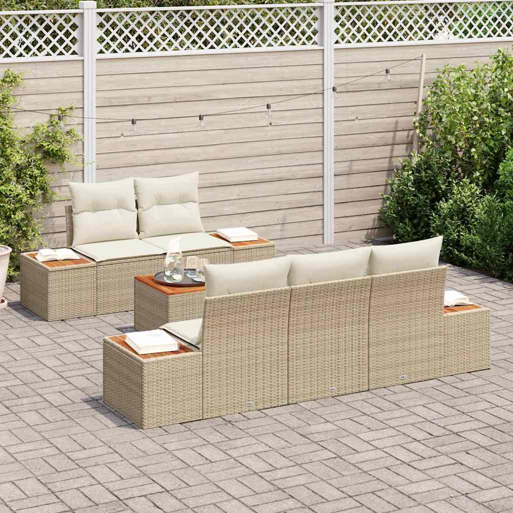 Garten-Sofa-Set mit Kissen mit Speicher 6 pcs Beige Poly Rattan