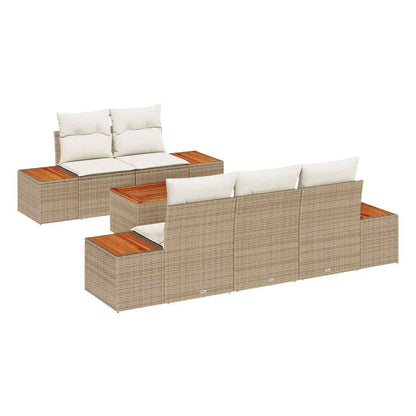 Garten-Sofa-Set mit Kissen mit Speicher 6 pcs Beige Poly Rattan