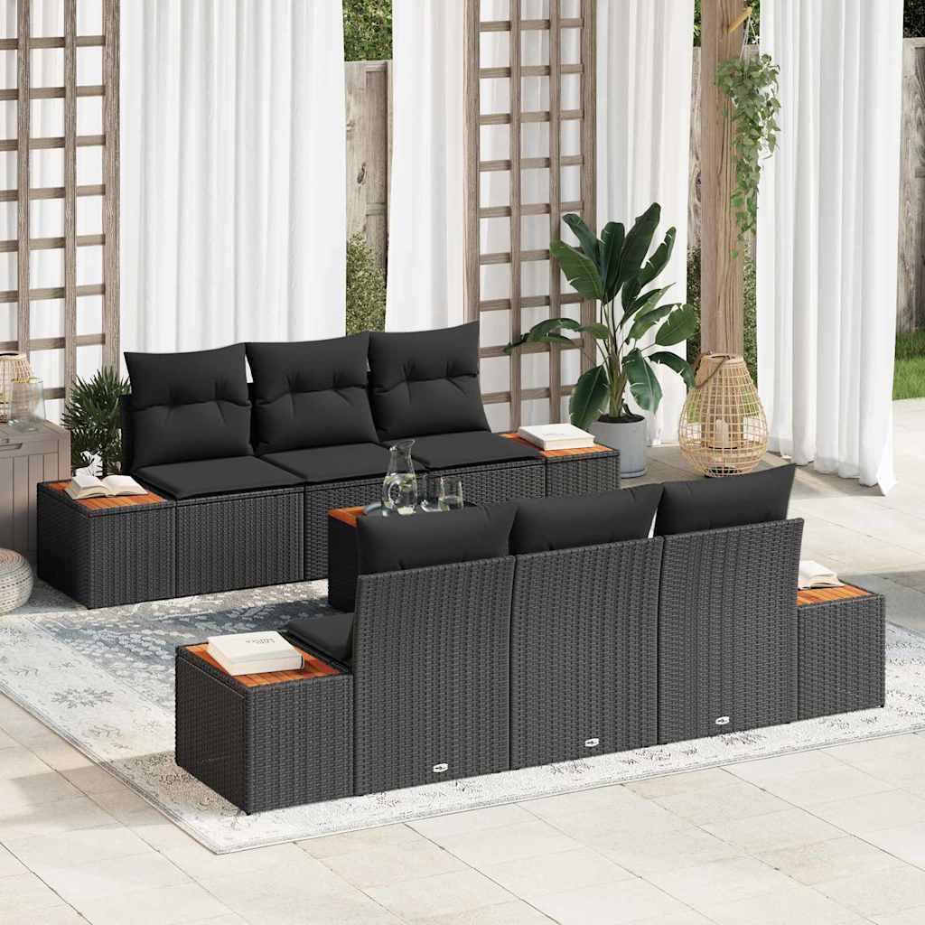 Garten-Sofa-Set mit Kissen 7 pcs Schwarz Poly Rattan