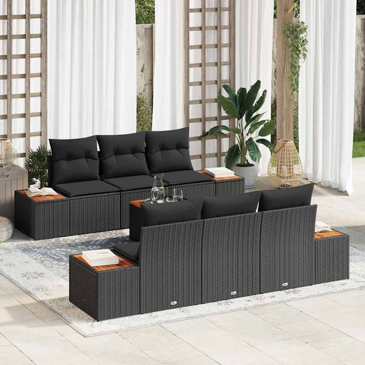Garten-Sofa-Set mit Kissen 7 pcs Schwarz Poly Rattan