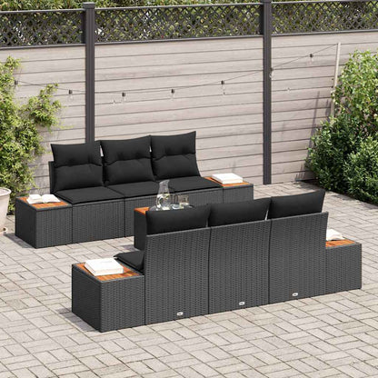Garten-Sofa-Set mit Kissen 7 pcs Schwarz Poly Rattan