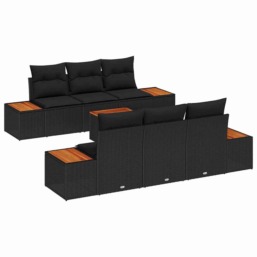 Garten-Sofa-Set mit Kissen 7 pcs Schwarz Poly Rattan