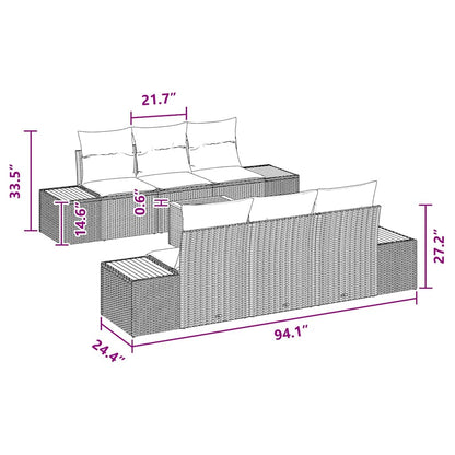 Garten-Sofa-Set mit Kissen 7 pcs Schwarz Poly Rattan