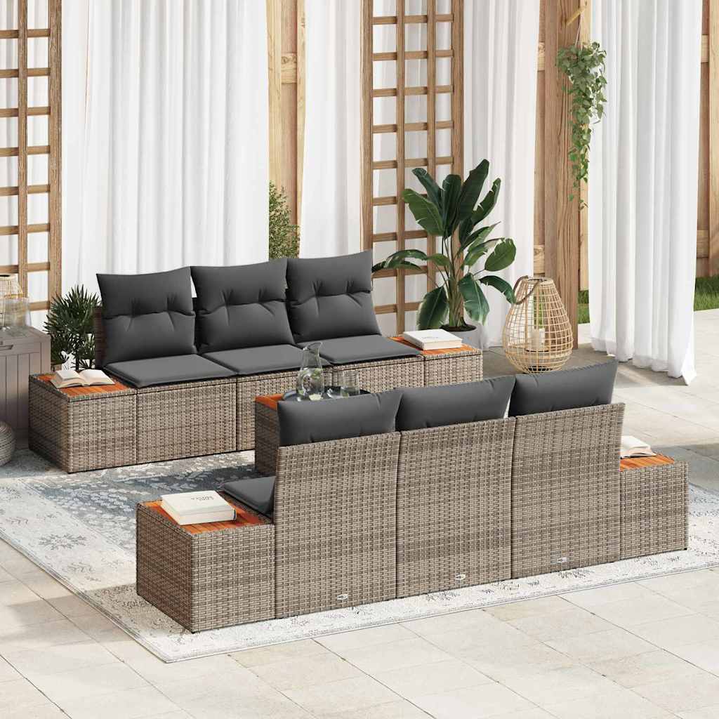 Garten-Sofa-Set mit Kissen mit Speicher 7 pcs Grau Poly Rattan