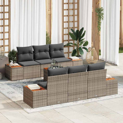 Garten-Sofa-Set mit Kissen mit Speicher 7 pcs Grau Poly Rattan