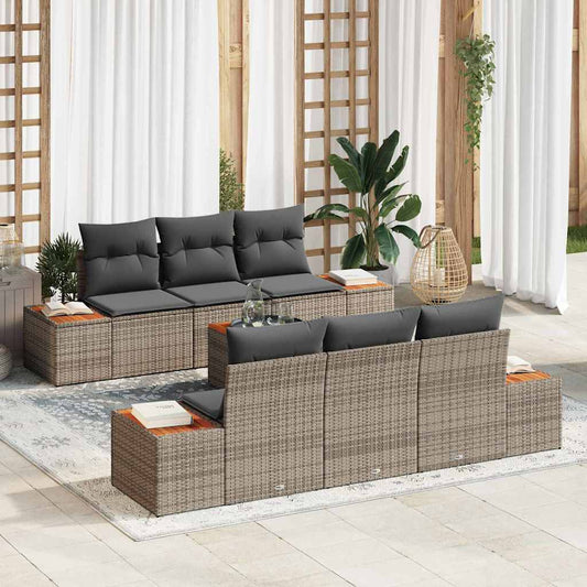 Garten-Sofa-Set mit Kissen mit Speicher 7 pcs Grau Poly Rattan