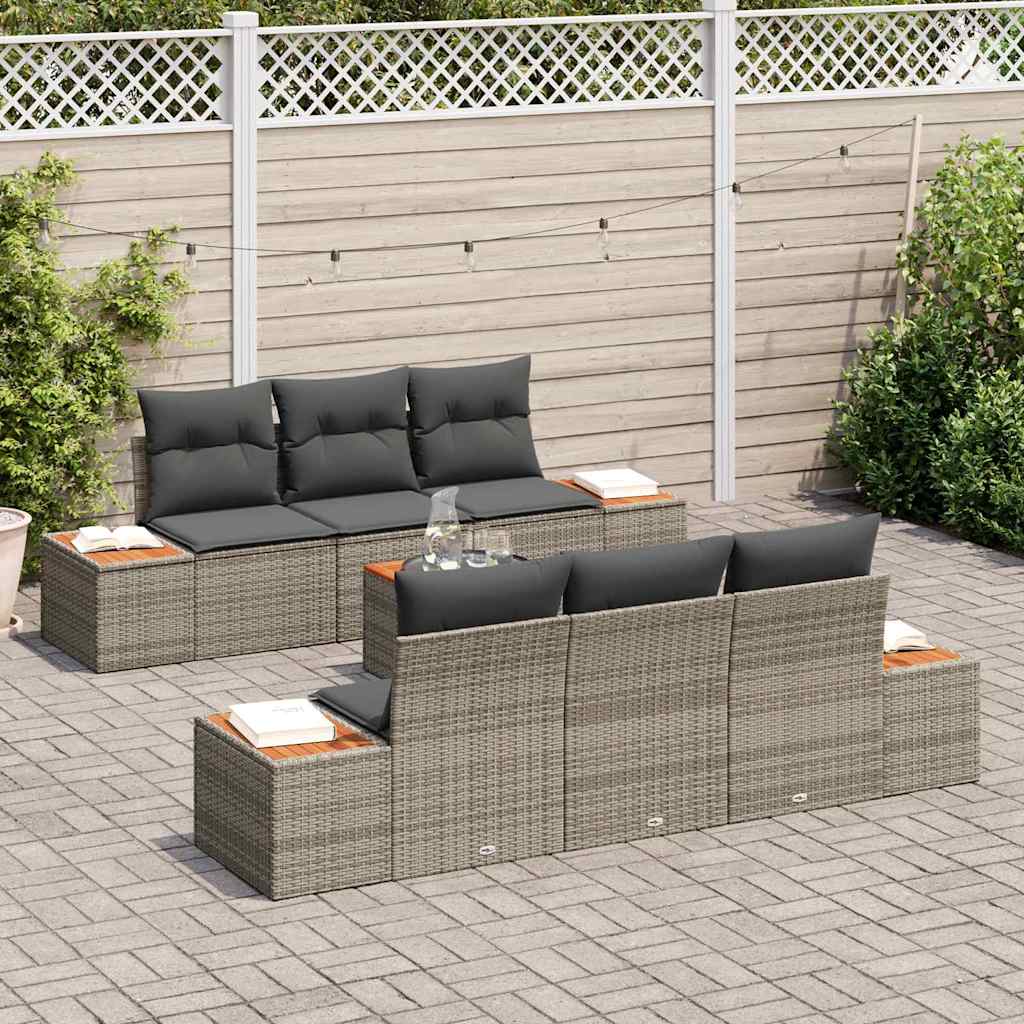 Garten-Sofa-Set mit Kissen mit Speicher 7 pcs Grau Poly Rattan