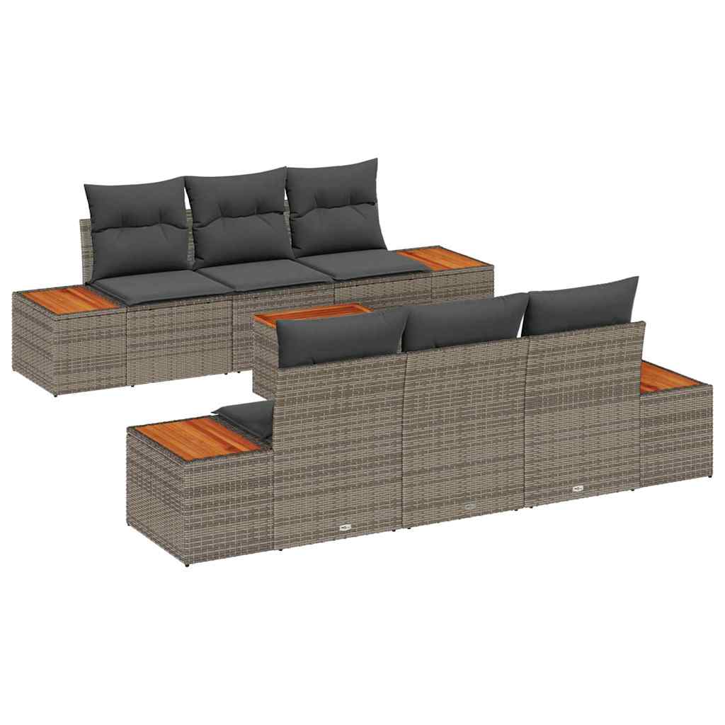 Garten-Sofa-Set mit Kissen mit Speicher 7 pcs Grau Poly Rattan