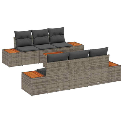 Garten-Sofa-Set mit Kissen mit Speicher 7 pcs Grau Poly Rattan