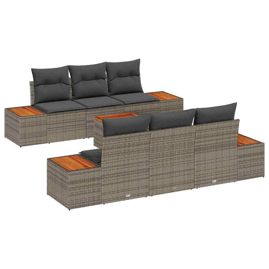 Garten-Sofa-Set mit Kissen mit Speicher 7 pcs Grau Poly Rattan