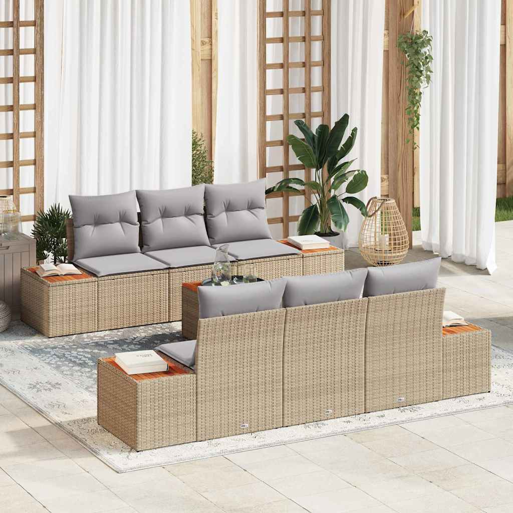 Garten-Sofa-Set mit Kissen mit Speicher 7 pcs Beige Poly Rattan