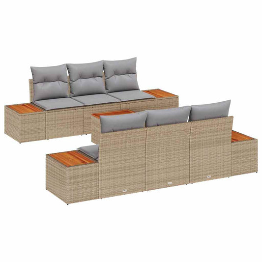 Garten-Sofa-Set mit Kissen mit Speicher 7 pcs Beige Poly Rattan