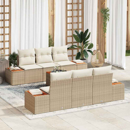 Garten-Sofa-Set mit Kissen mit Speicher 7 pcs Beige Poly Rattan