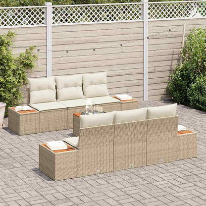 Garten-Sofa-Set mit Kissen mit Speicher 7 pcs Beige Poly Rattan