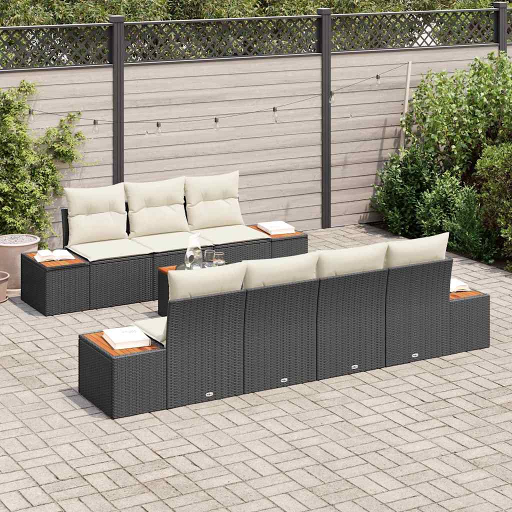 Garten-Sofa-Set mit Kissen 8 pcs Schwarz Poly Rattan