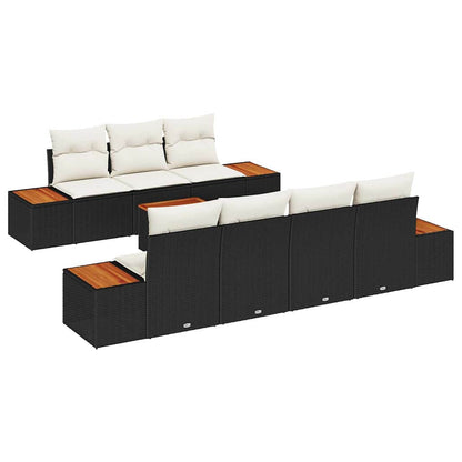 Garten-Sofa-Set mit Kissen 8 pcs Schwarz Poly Rattan